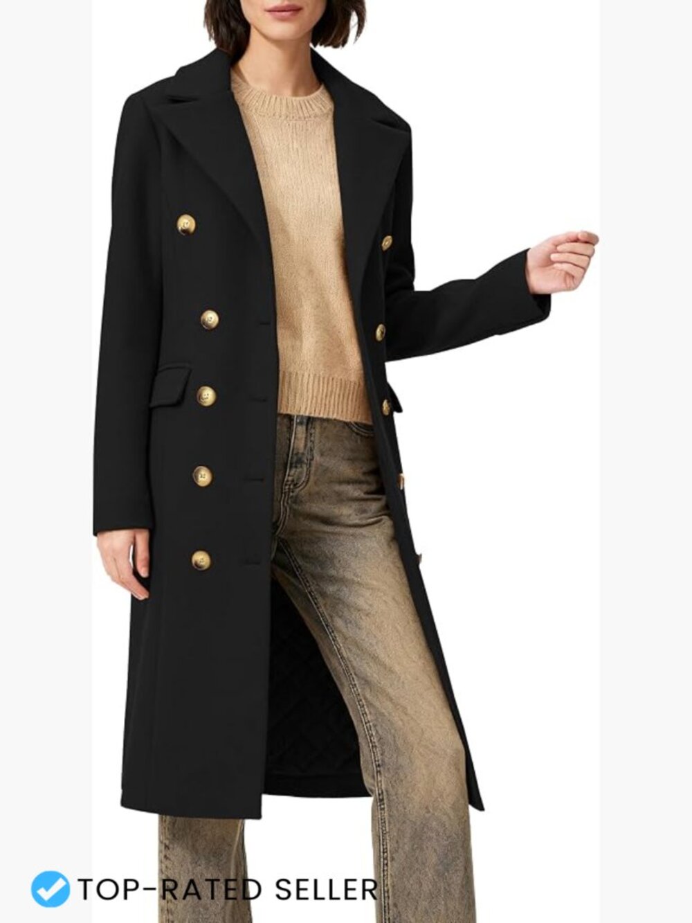 Classic Notch Lapel Peacoat Double-Breasted Long Sleeve Winter Overcoat Fall